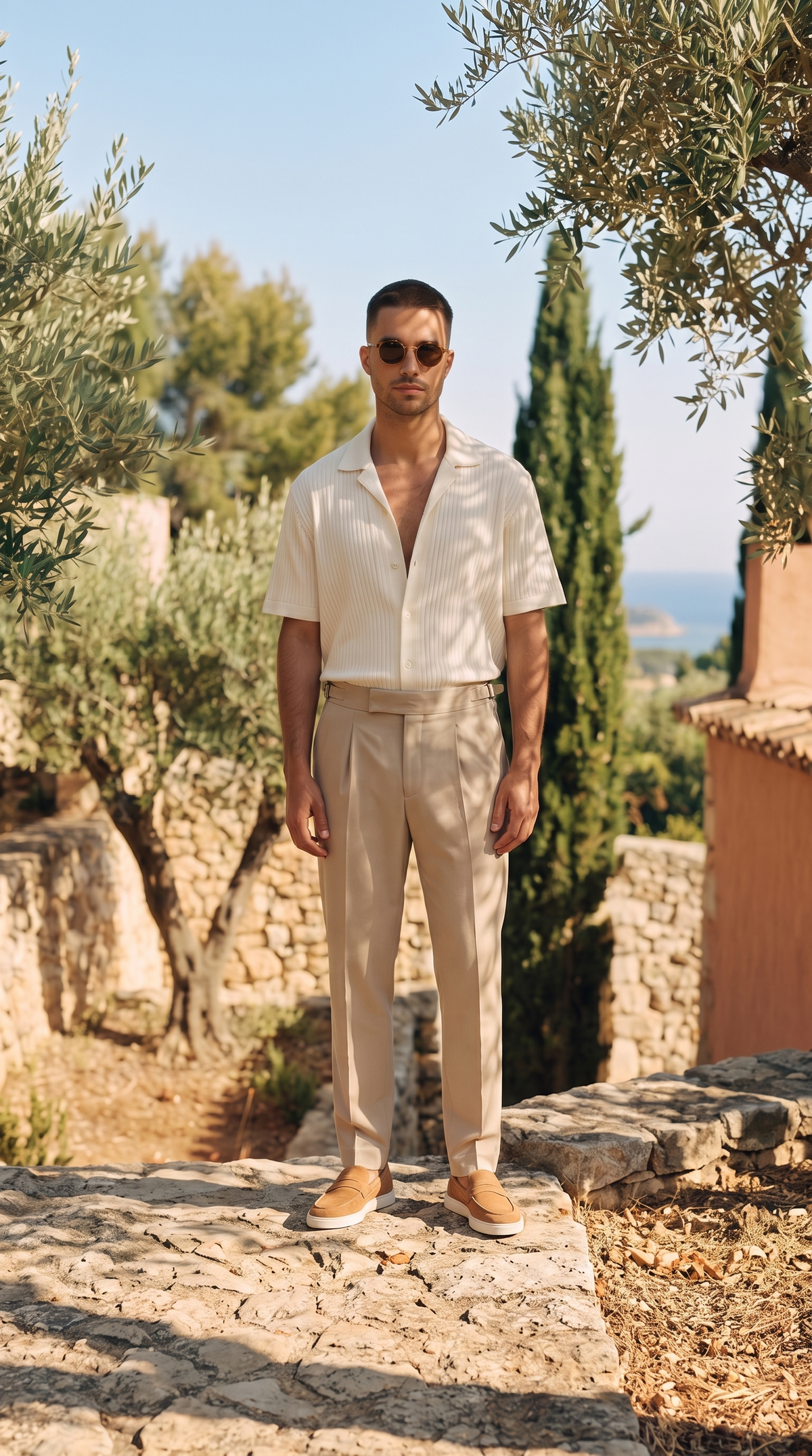 BEARING hero mobile - man in flagship look, Provencal setting