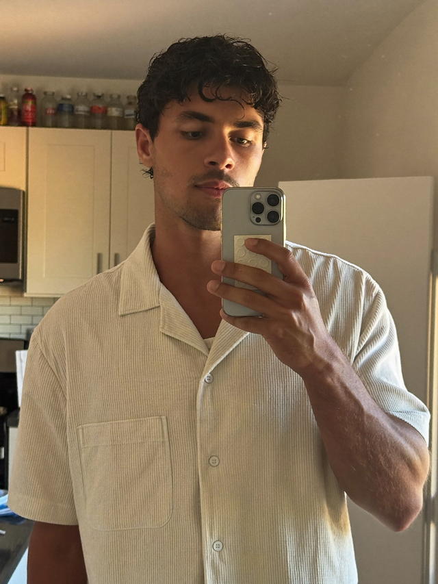 Tom B. wearing The Bordeaux Shirt