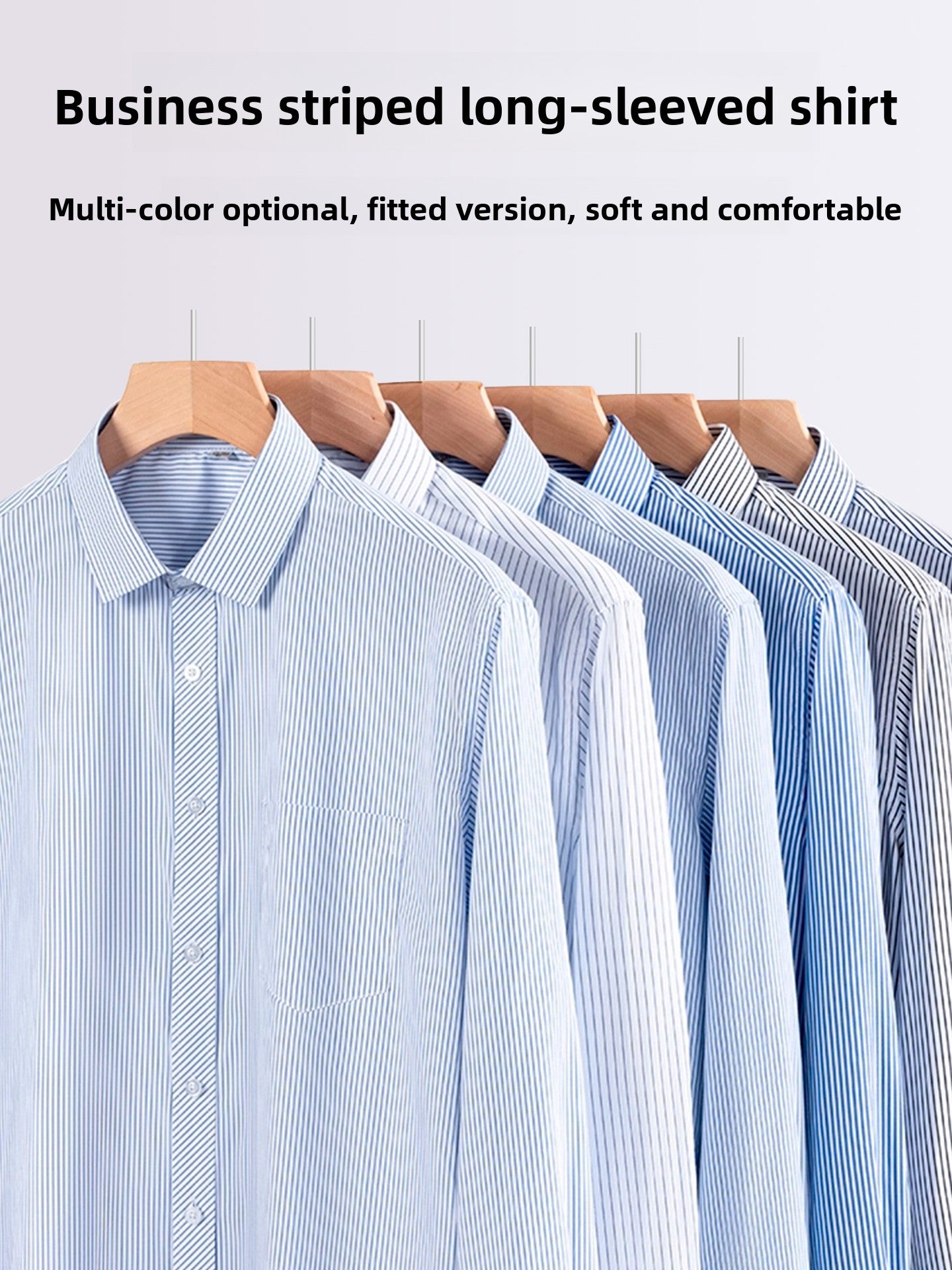 The Sterling Shirt - A tailored cotton-poly blend with a square collar and classic pinstripe pattern