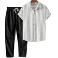 The Amalfi Set - Striped bamboo-blend shirt with matching drawstring trousers