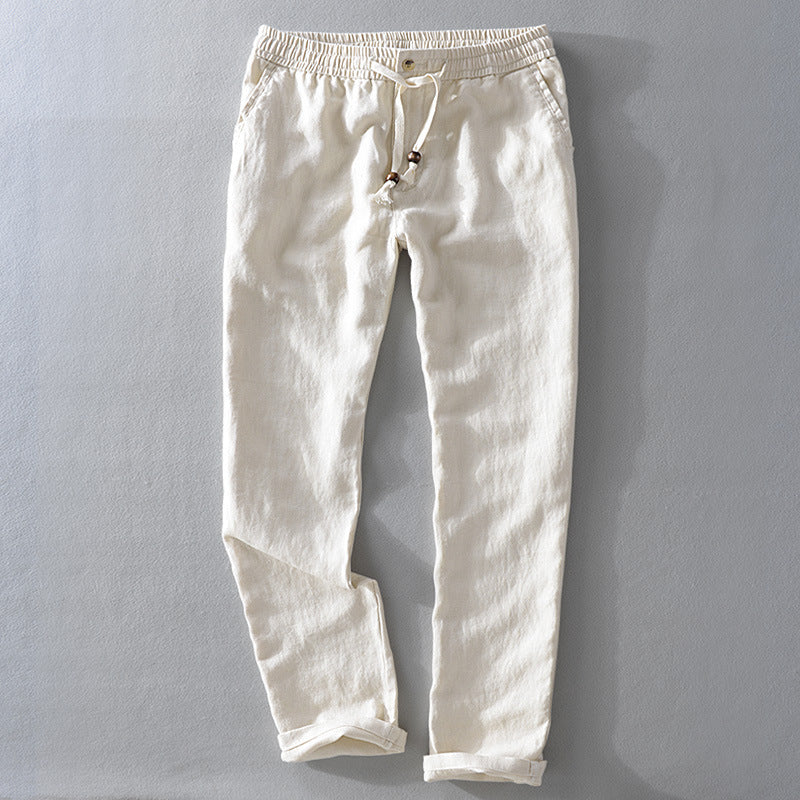 The Positano Pant - Pure Linen Drawstring Trouser, 100% linen, relaxed straight-leg fit with an easy drawstring waist