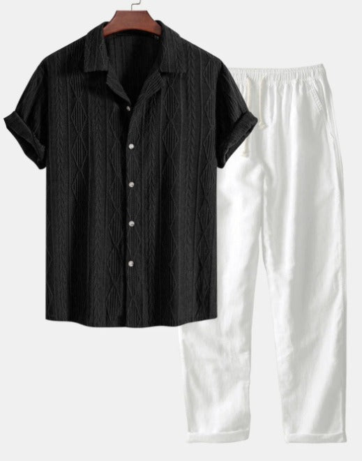 The Havana Set - Printed short-sleeve lapel shirt with matching trousers