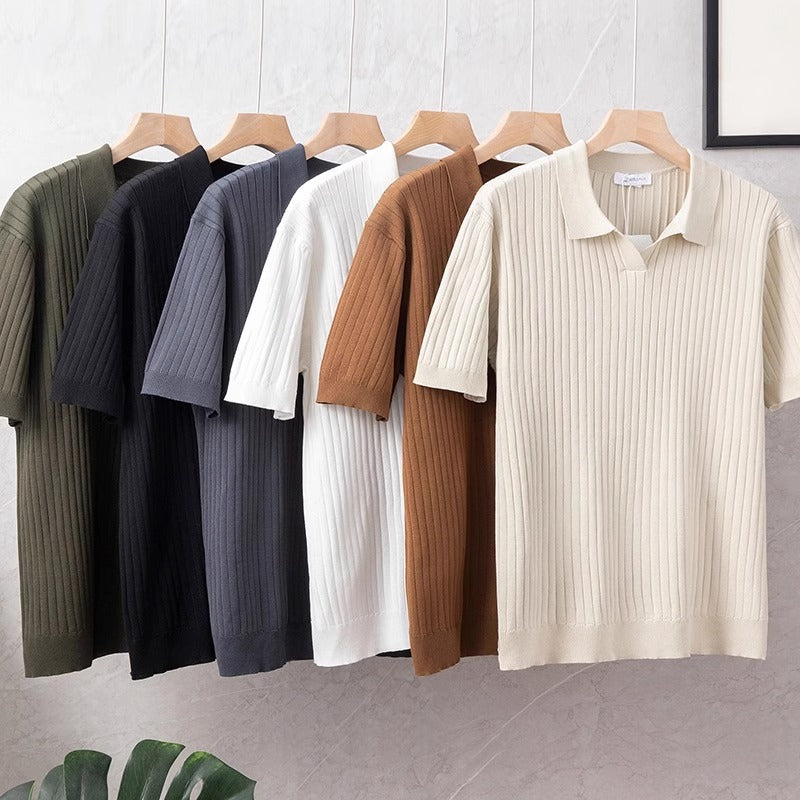 The Ambrose Knit Polo - Soft ribbed knit with a relaxed open lapel, engineered for breathability and all-day comfort