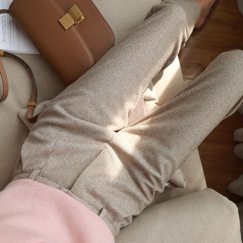 The Kensington Trouser - Herringbone wool-blend with a high waist and slim pencil line