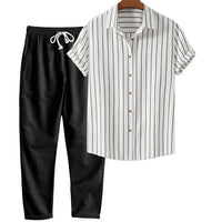 The Amalfi Set - Striped bamboo-blend shirt with matching drawstring trousers 5
