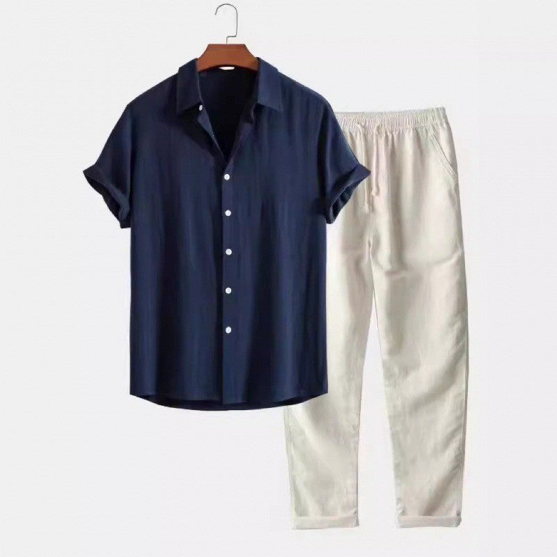 The Amalfi Set - Striped bamboo-blend shirt with matching drawstring trousers