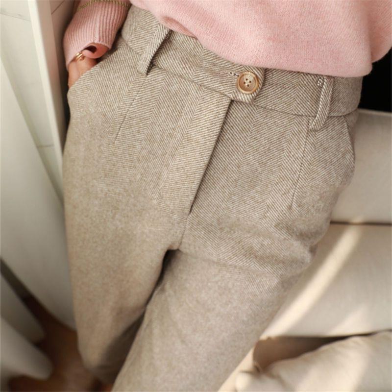 The Kensington Trouser - Herringbone wool-blend with a high waist and slim pencil line