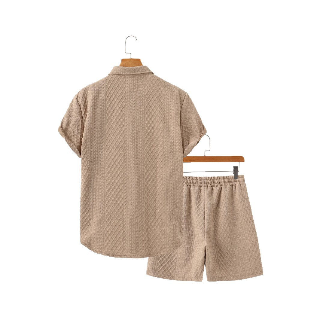 The Cassius Set - Diamond-jacquard weave shirt with matching drawstring shorts