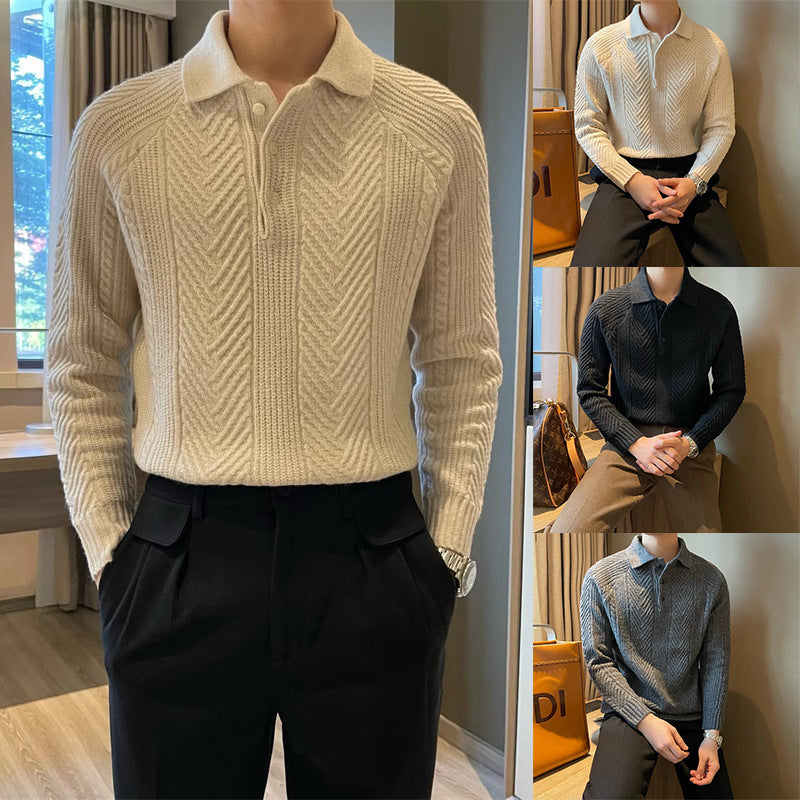 The Whitfield Sweater - twisted cable-knit pullover with a relaxed fit and lapel collar
