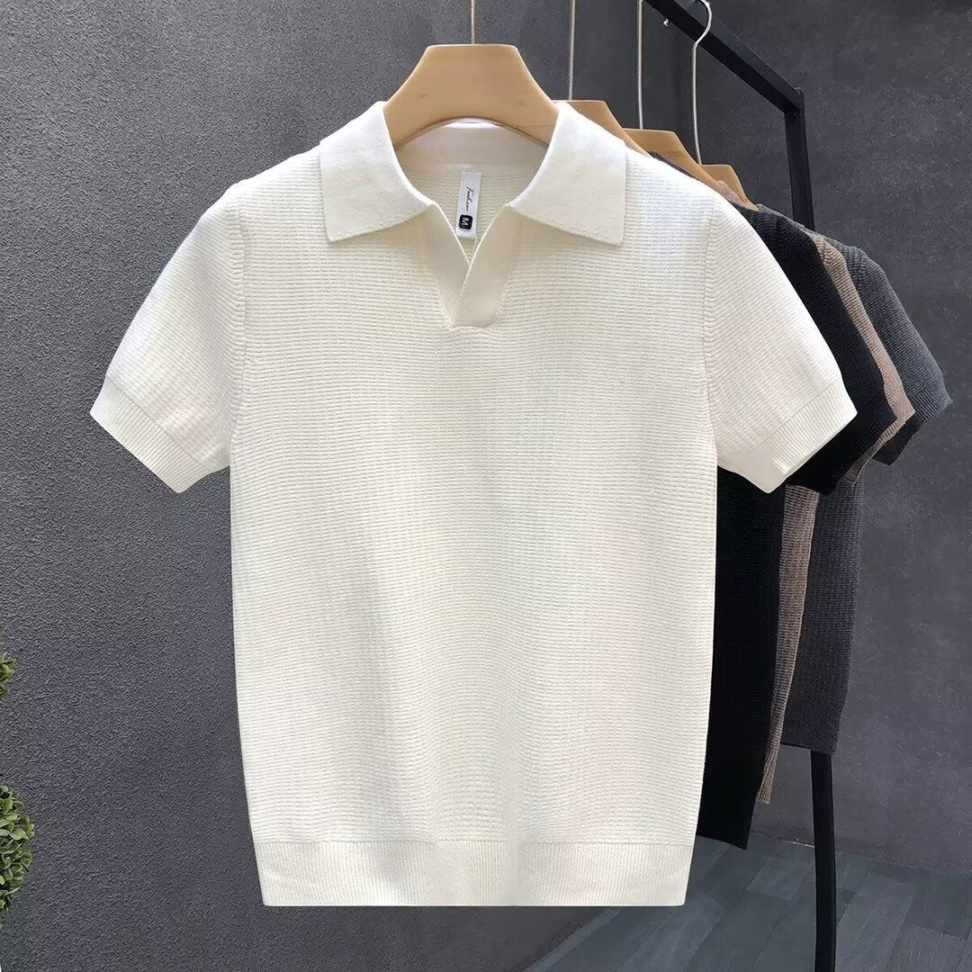 The Sutton Polo - a finely woven waffle-knit polo in breathable ice-silk blend