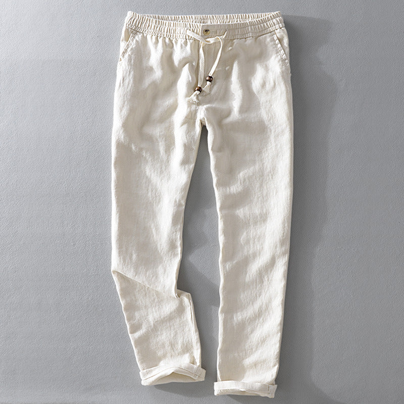 The Positano Pant - Pure Linen Drawstring Trouser, 100% linen, relaxed straight-leg fit with an easy drawstring waist