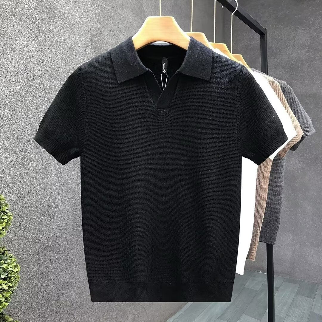 The Sutton Polo - a finely woven waffle-knit polo in breathable ice-silk blend