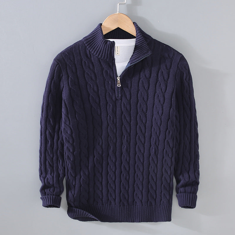 The Hawthorne Sweater - Thickened cotton cable knit with a half-turtleneck collar