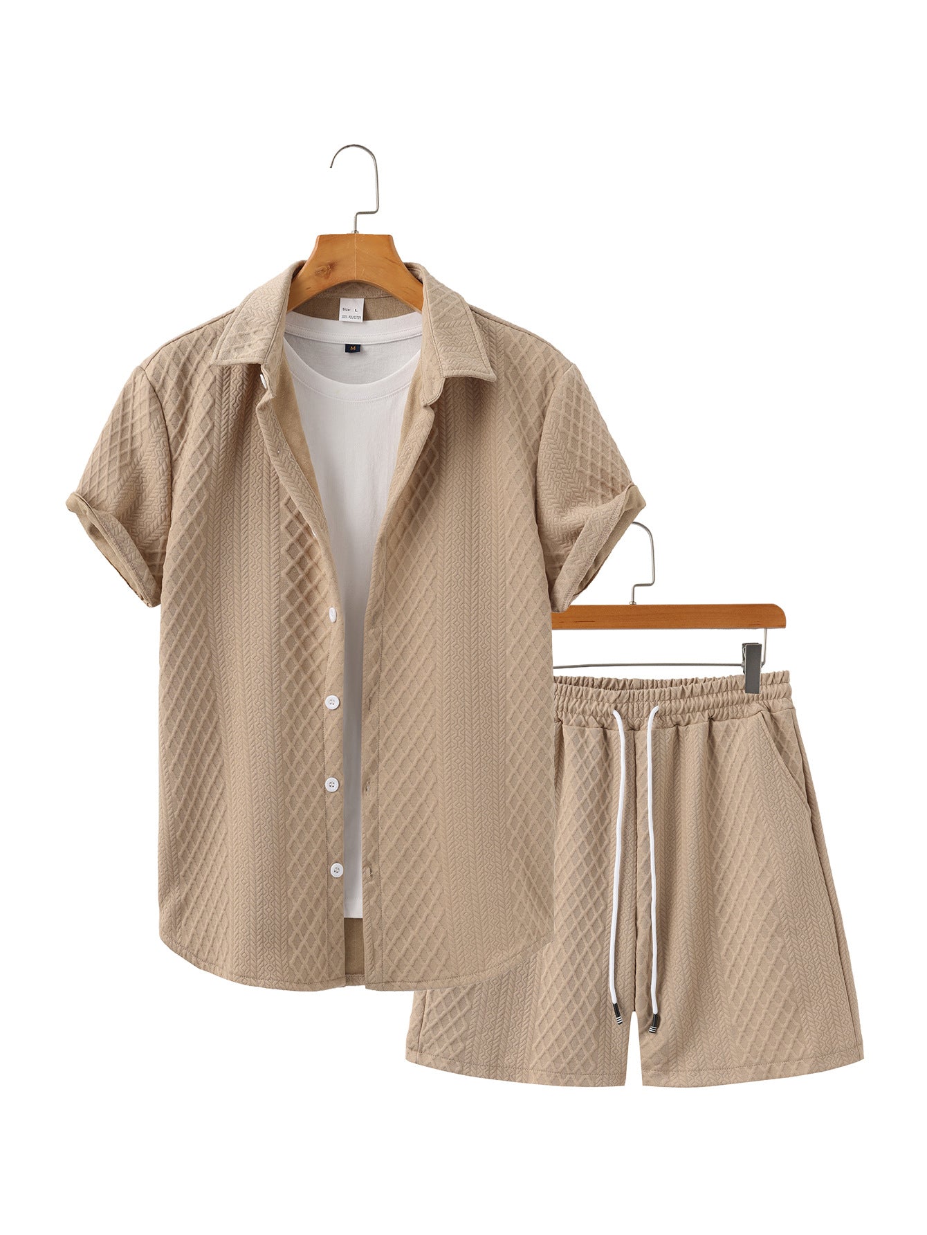 The Cassius Set - Diamond-jacquard weave shirt with matching drawstring shorts