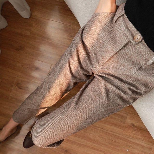 The Kensington Trouser - Herringbone wool-blend with a high waist and slim pencil line