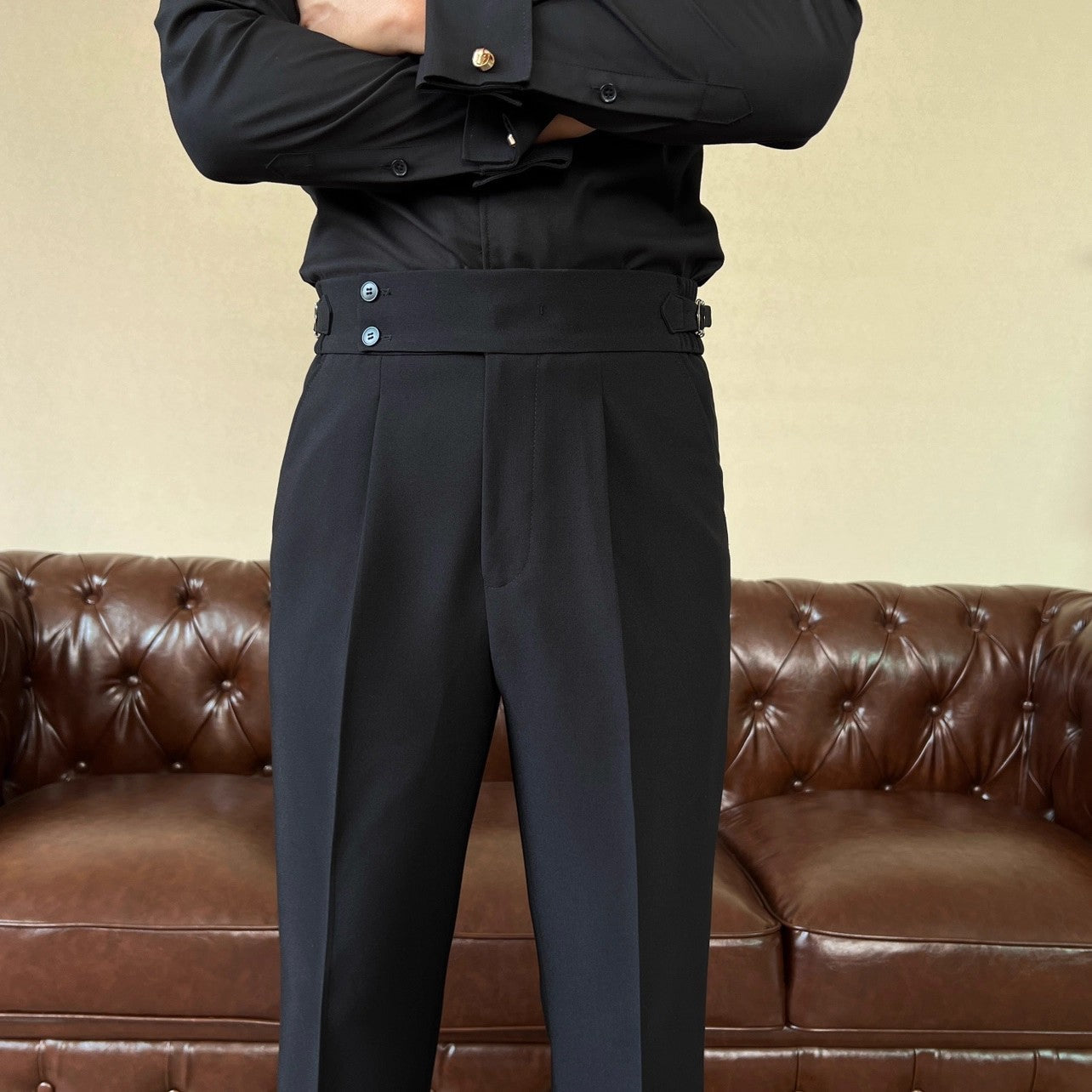 The Salerno Trouser - Draped high-waist tailoring with a cropped nine-point leg and no-iron finish