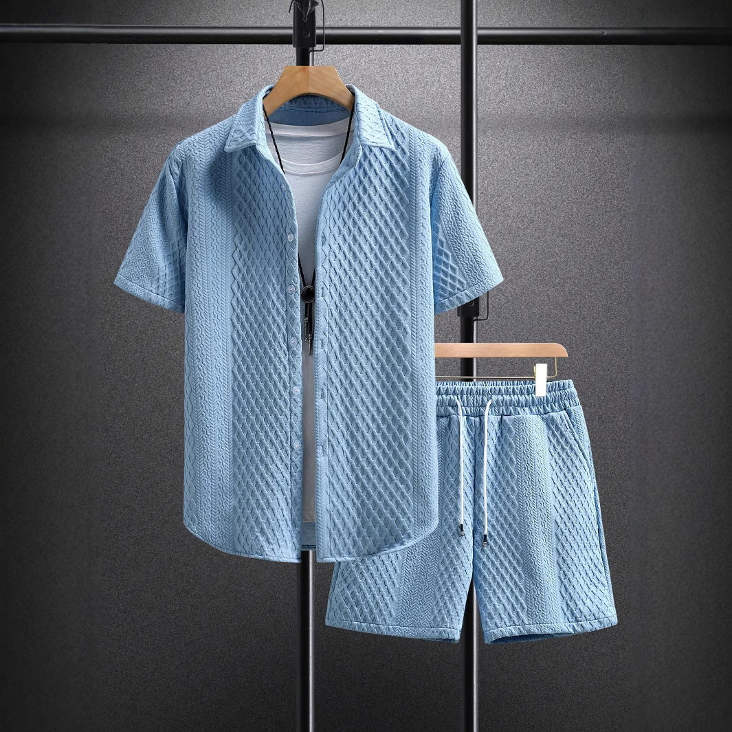 The Cassius Set - Diamond-jacquard weave shirt with matching drawstring shorts