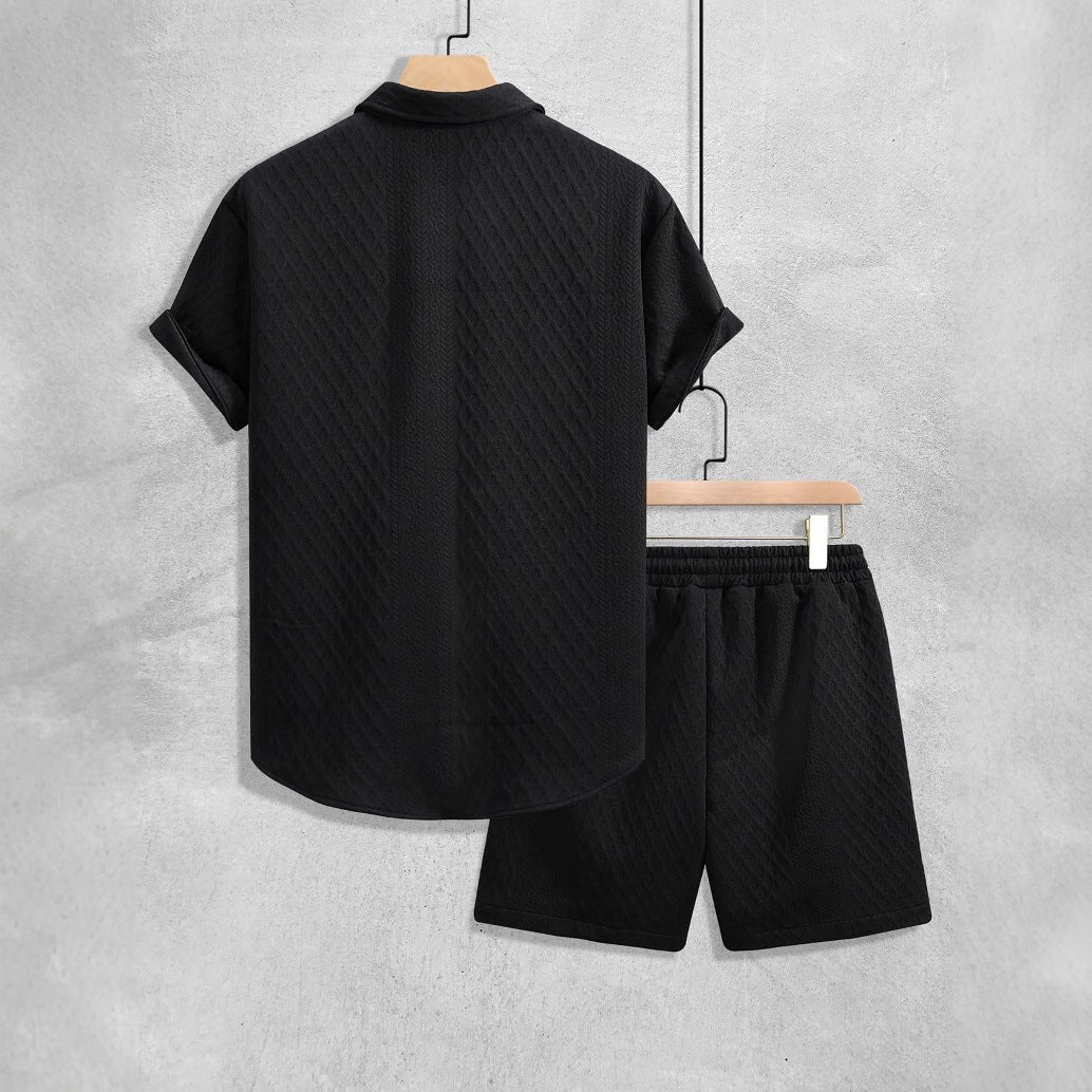 The Cassius Set - Diamond-jacquard weave shirt with matching drawstring shorts