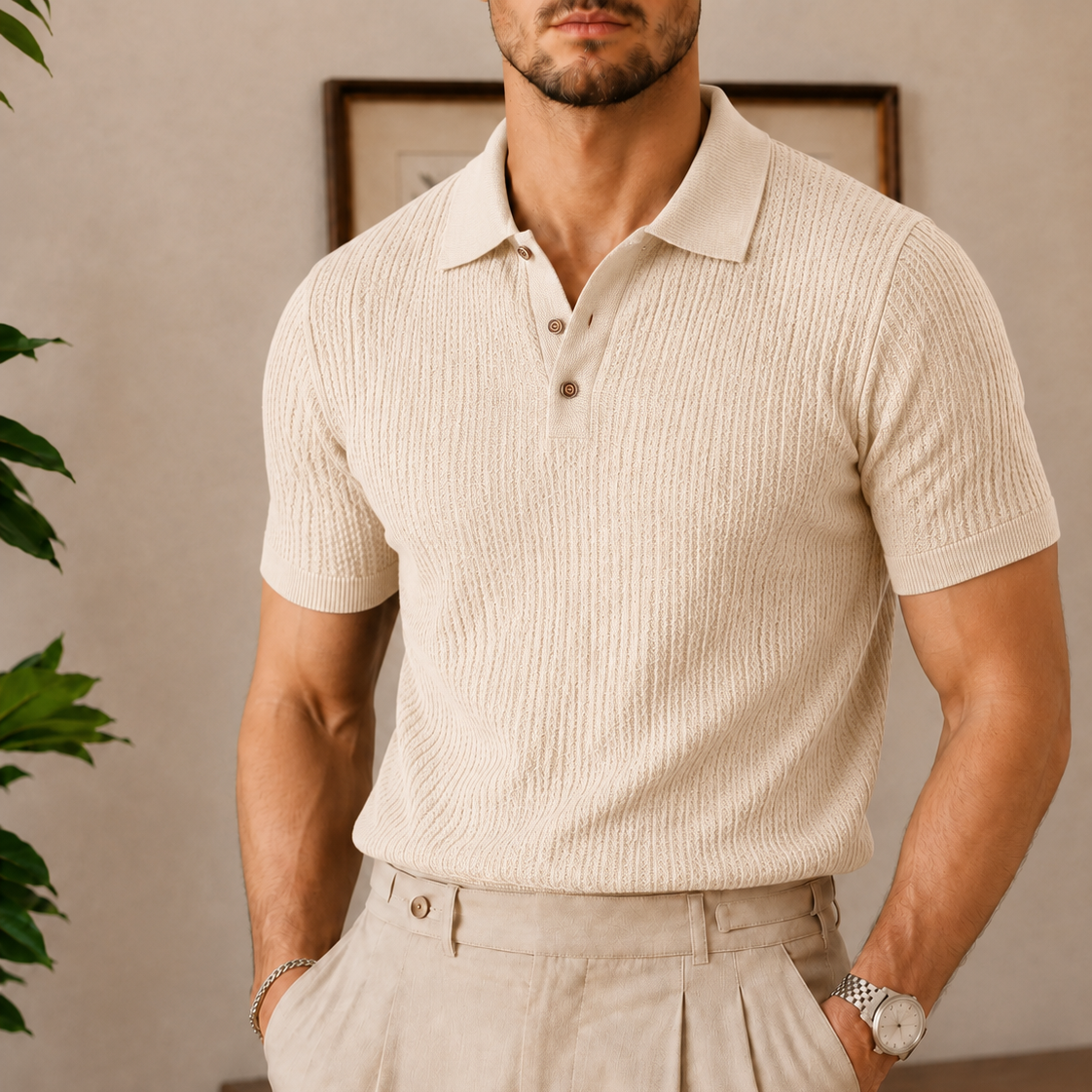 The Ambrose Polo - Diamond-textured knit with a relaxed lapel collar