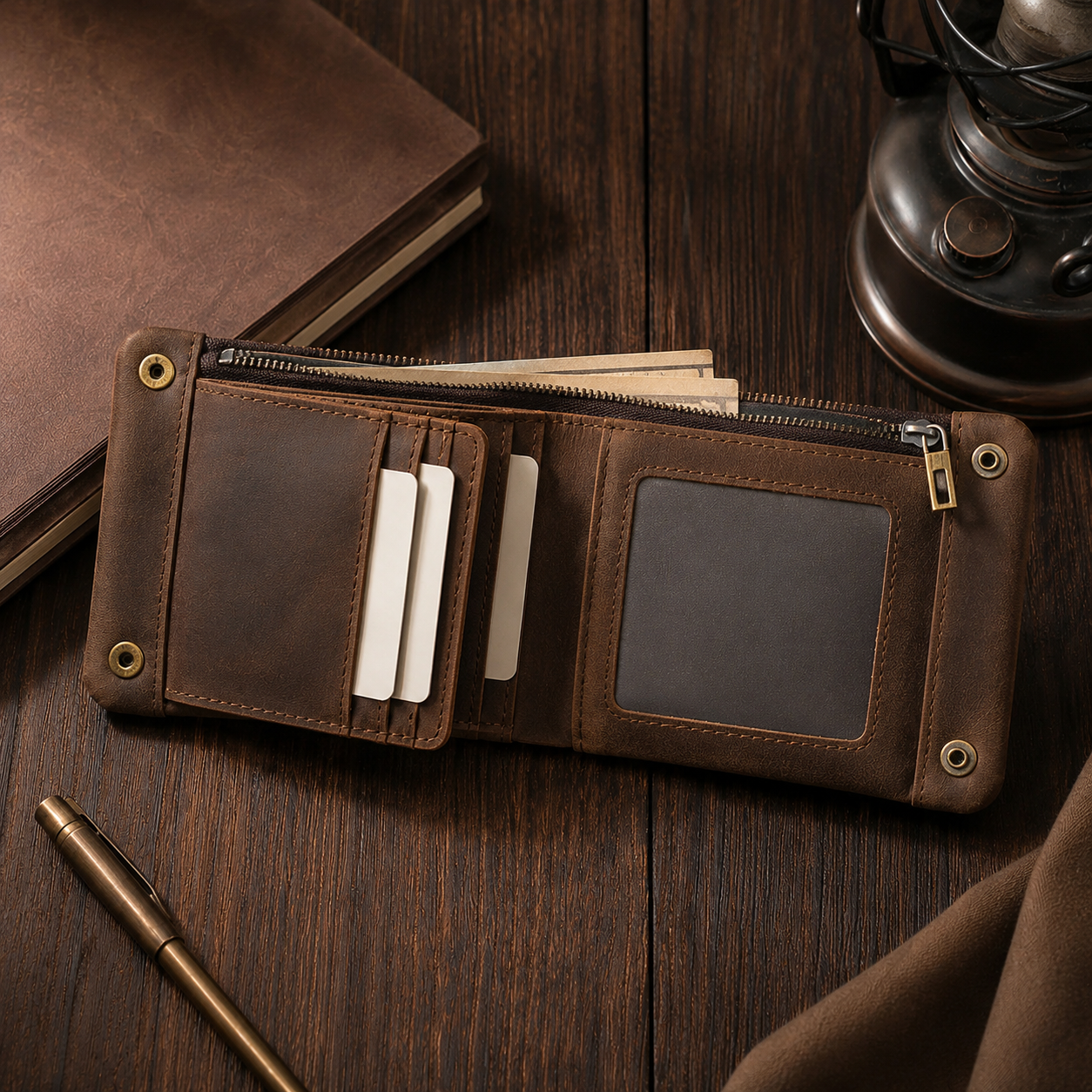 The Wexford Zip Wallet - Crazy-horse leather bifold