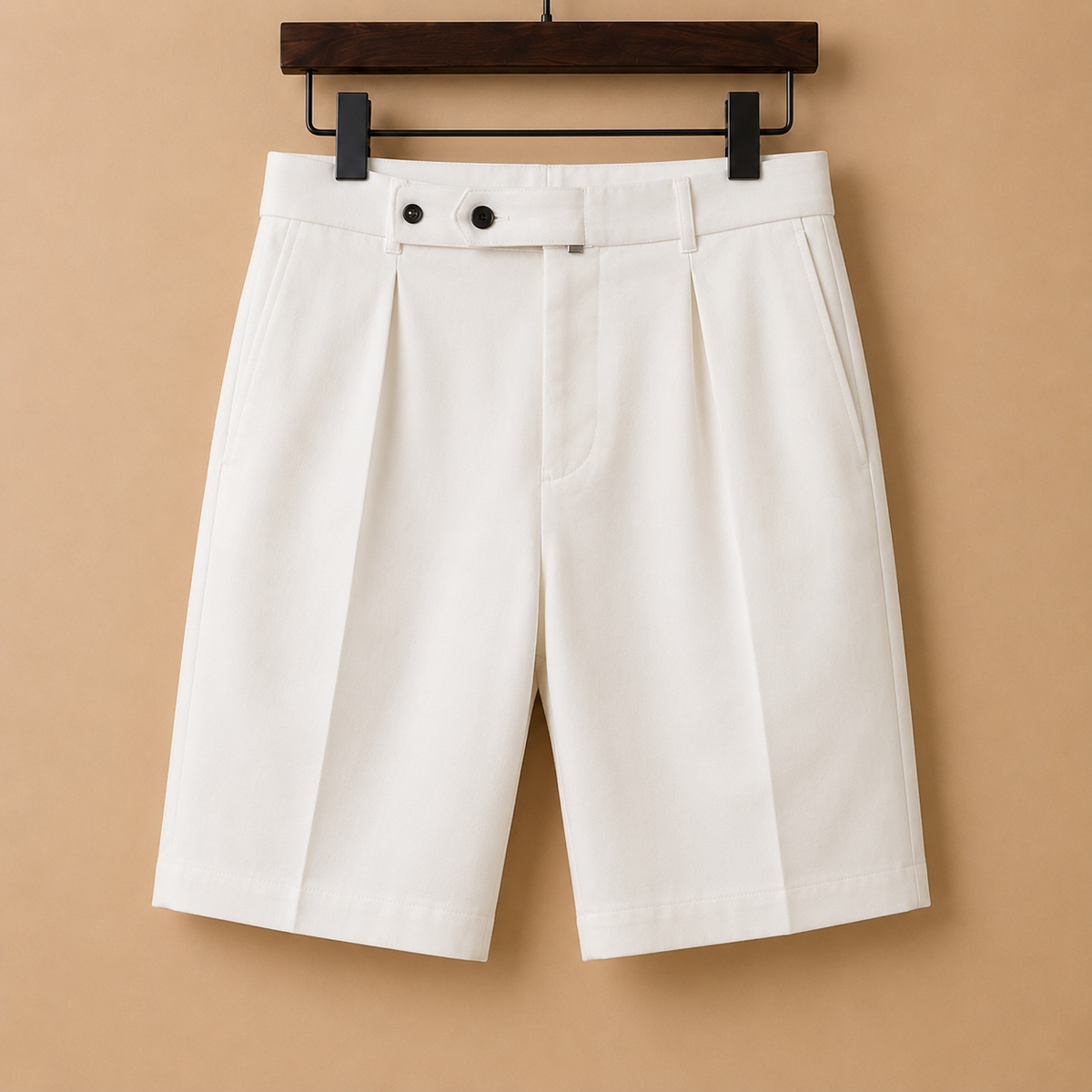 The Napoli Short - Tailored ice-silk stretch with a side-buckle waist and pleated front