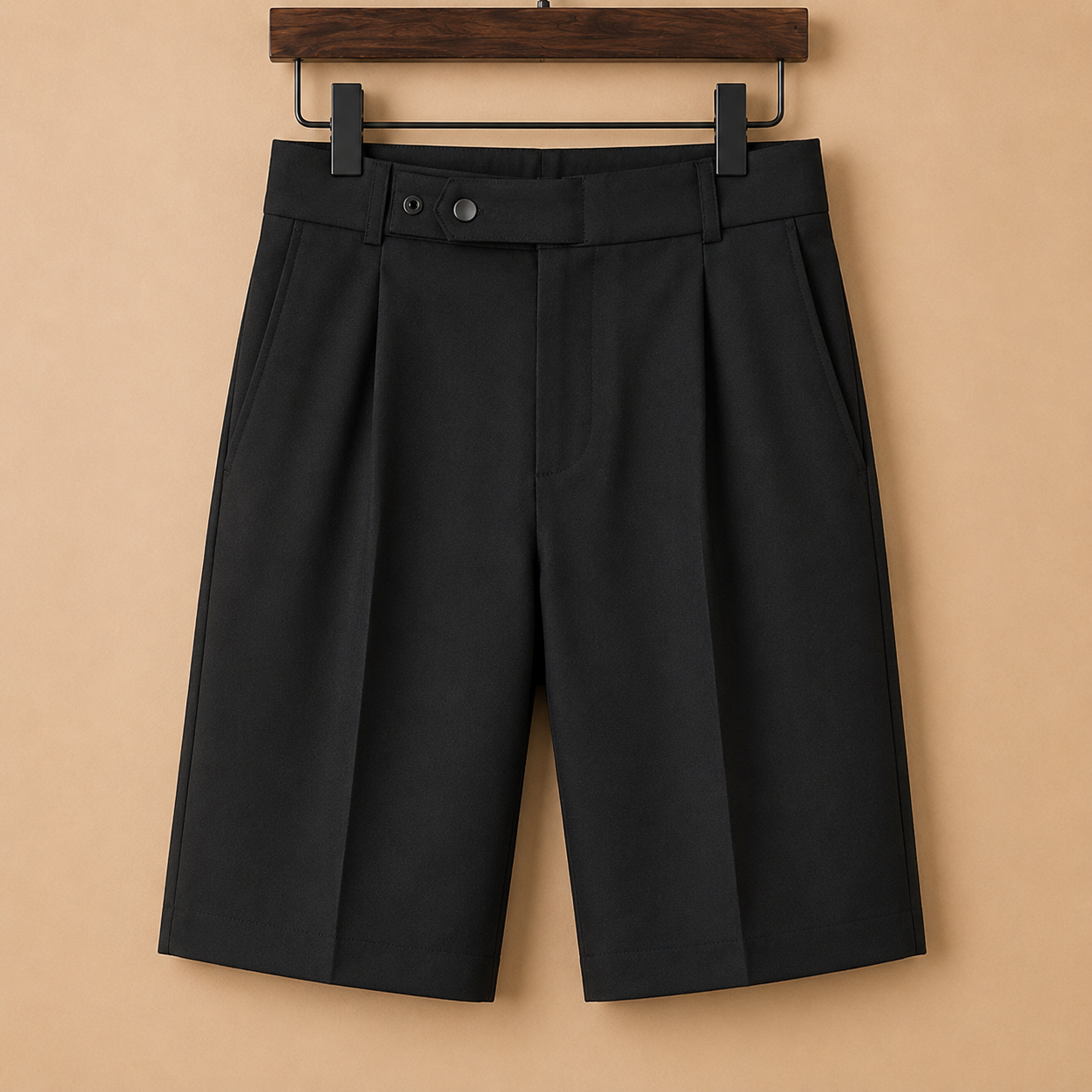 The Napoli Short - Tailored ice-silk stretch with a side-buckle waist and pleated front
