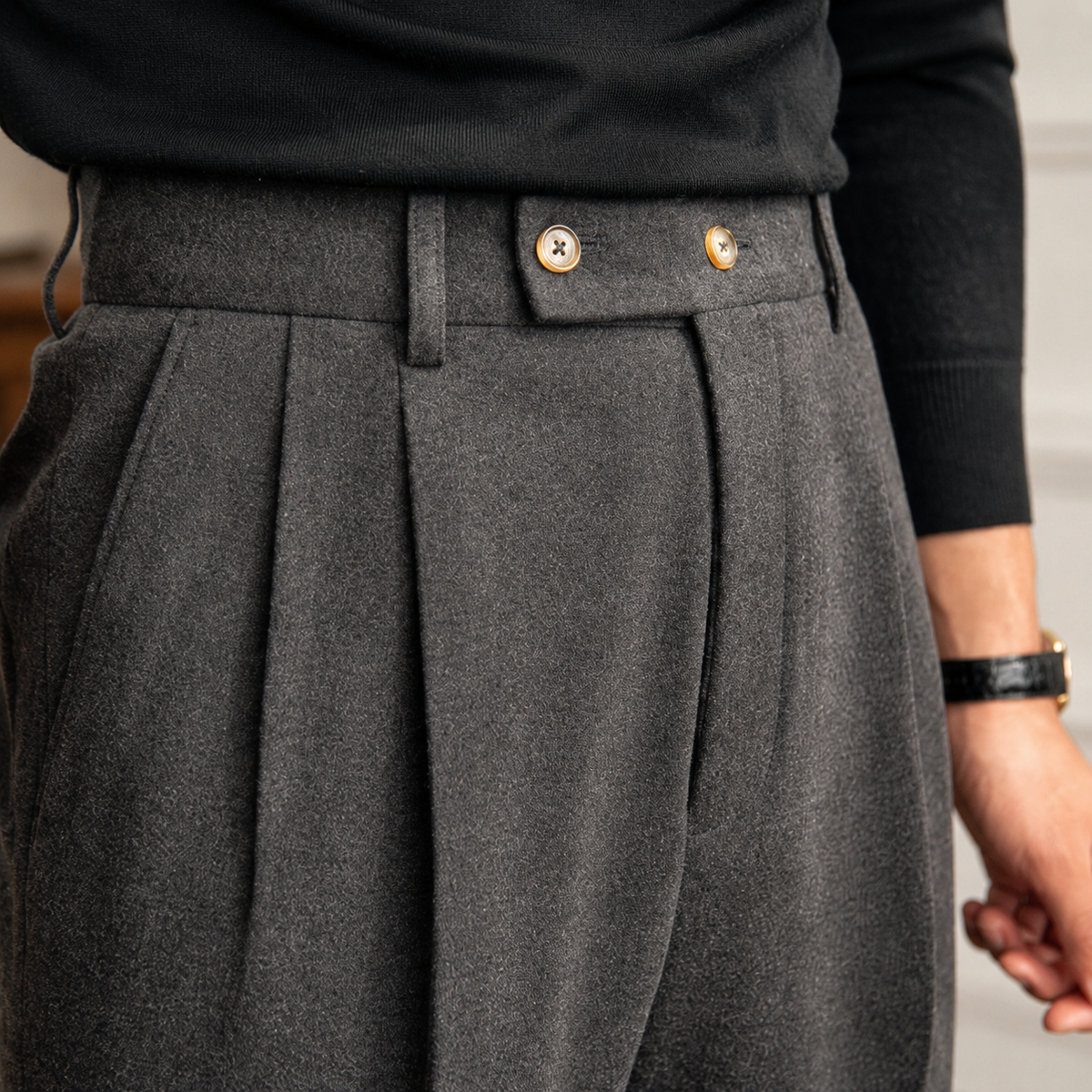 The Bergamo Trouser - Slim straight-leg tailoring with a micro-stretch waistband and non-iron finish