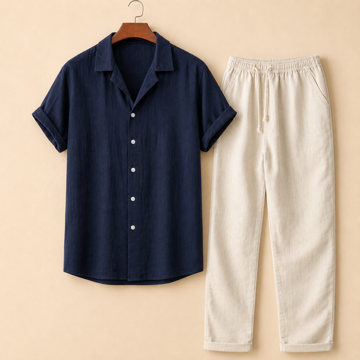The Capri Set - a relaxed lapel-collar shirt paired with elastic-waist trousers
