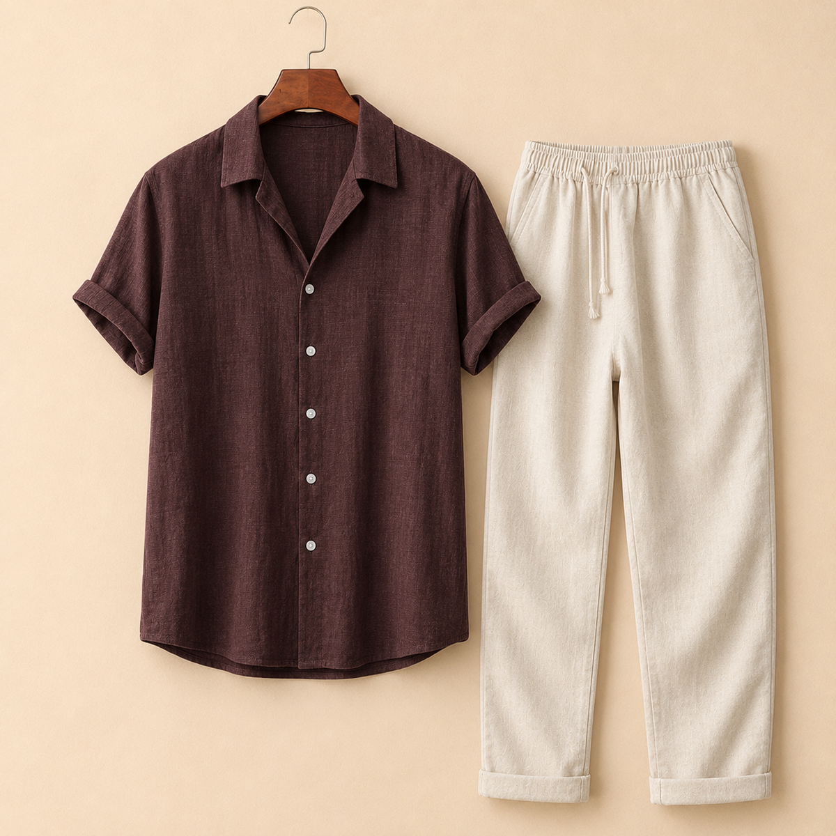The Capri Set - a relaxed lapel-collar shirt paired with elastic-waist trousers