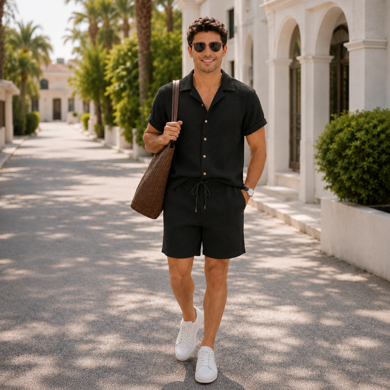 The Palermo Set - Relaxed lapel shirt and shorts in a breathable warm-weather weave