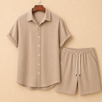 The Cassius Set - Diamond-jacquard weave shirt with matching drawstring shorts 2