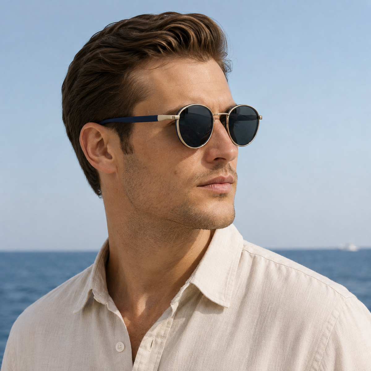 The Lennox Sunglasses - Round gold-rim frame in lightweight TR with UV400 lenses