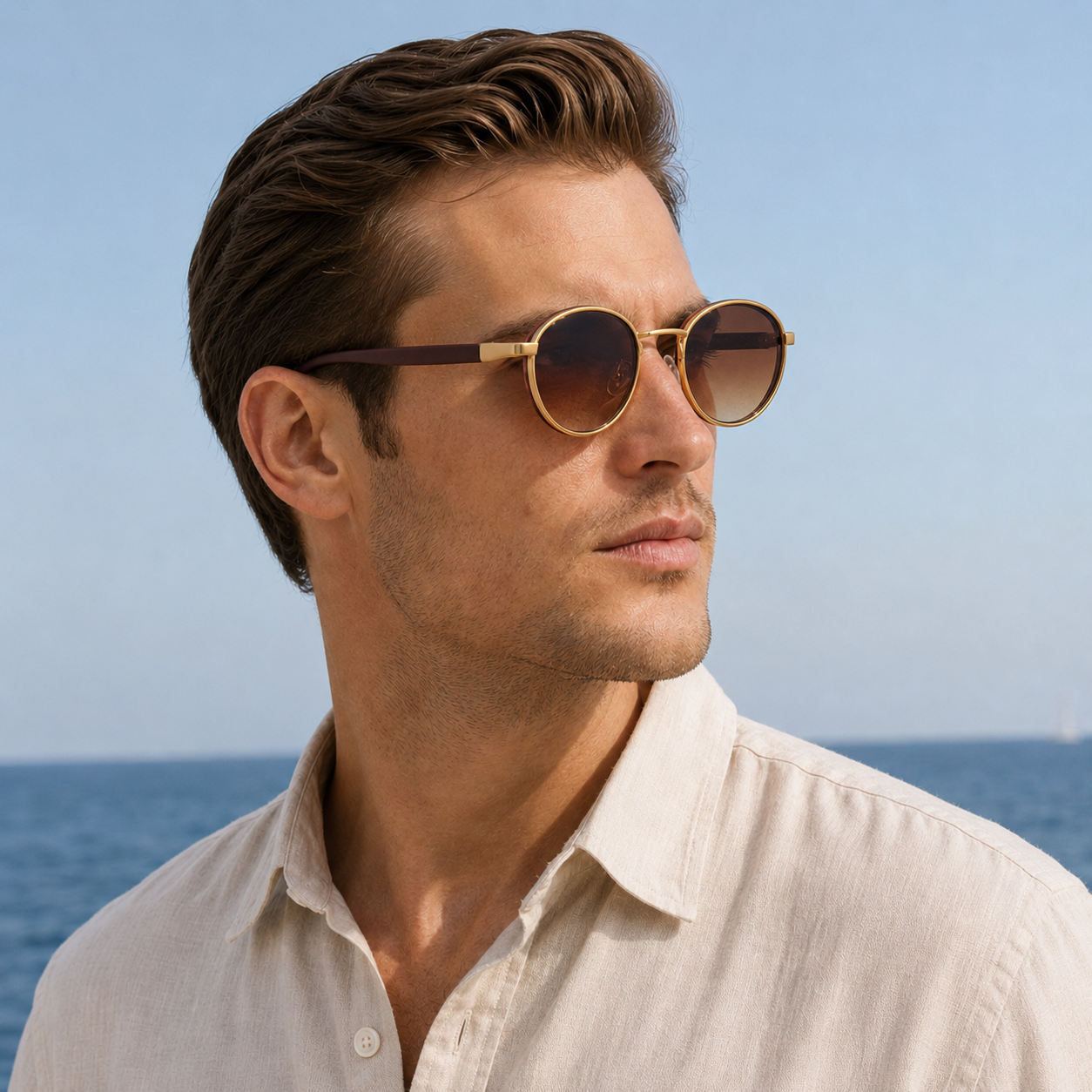 The Lennox Sunglasses - Round gold-rim frame in lightweight TR with UV400 lenses