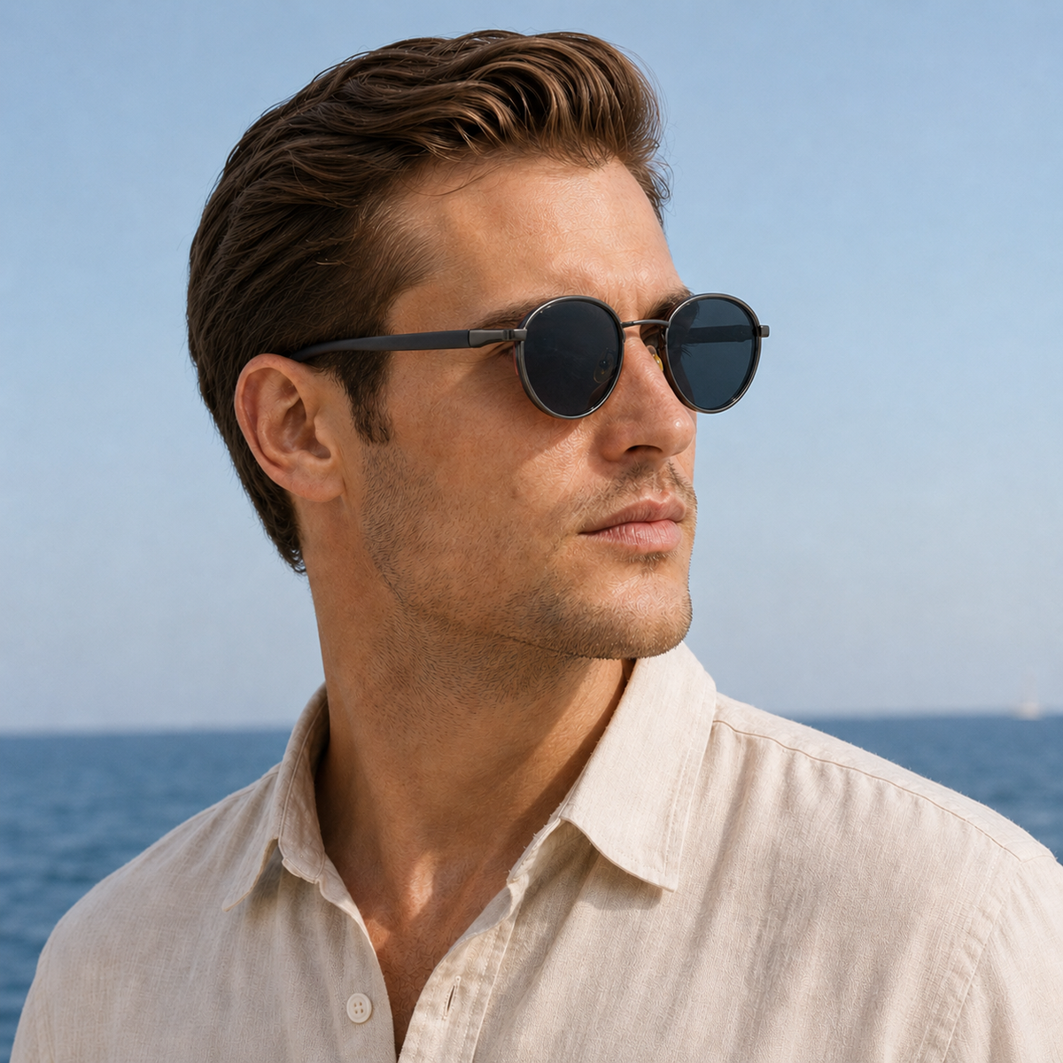 The Lennox Sunglasses - Round gold-rim frame in lightweight TR with UV400 lenses