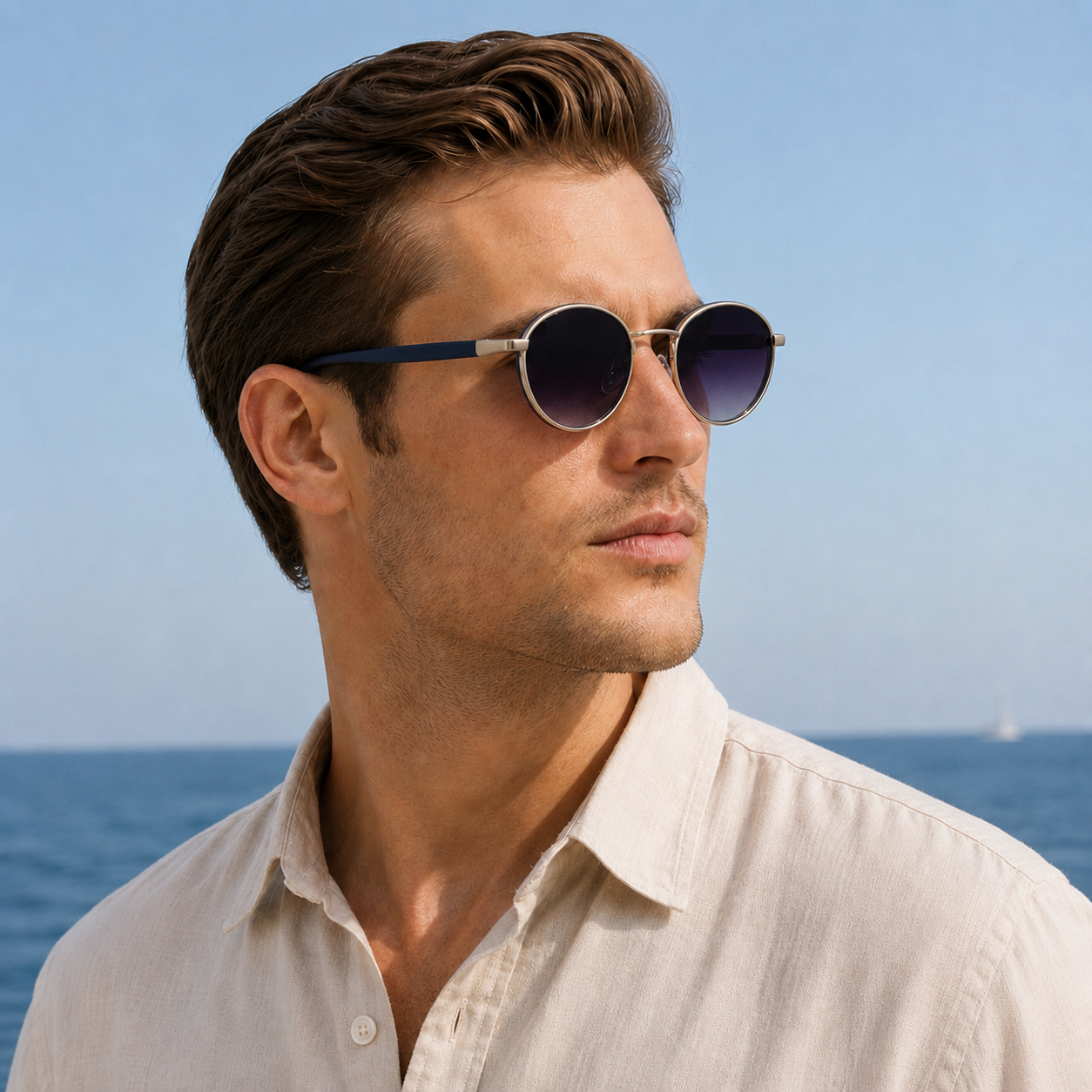 The Lennox Sunglasses - Round gold-rim frame in lightweight TR with UV400 lenses