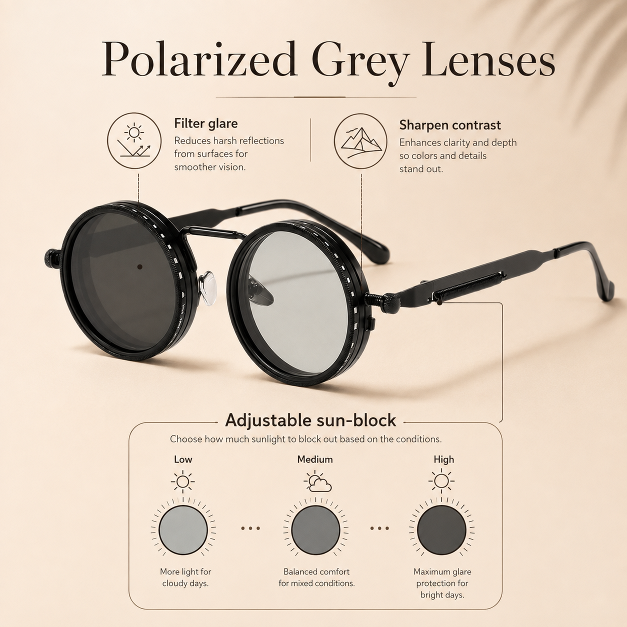 The Meridian Sunglasses - Polarized aluminium-magnesium frame with adjustable fit and UV400 protection