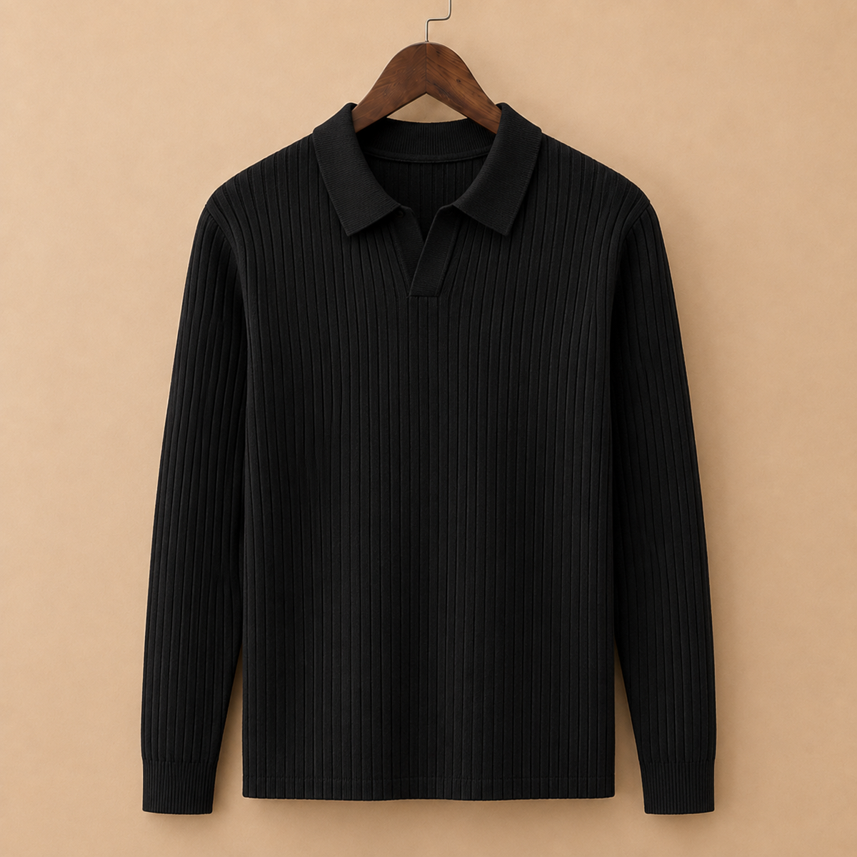 The Ambrose Long Sleeve - Fine-ribbed knit with a soft lapel collar and slim tailored fit