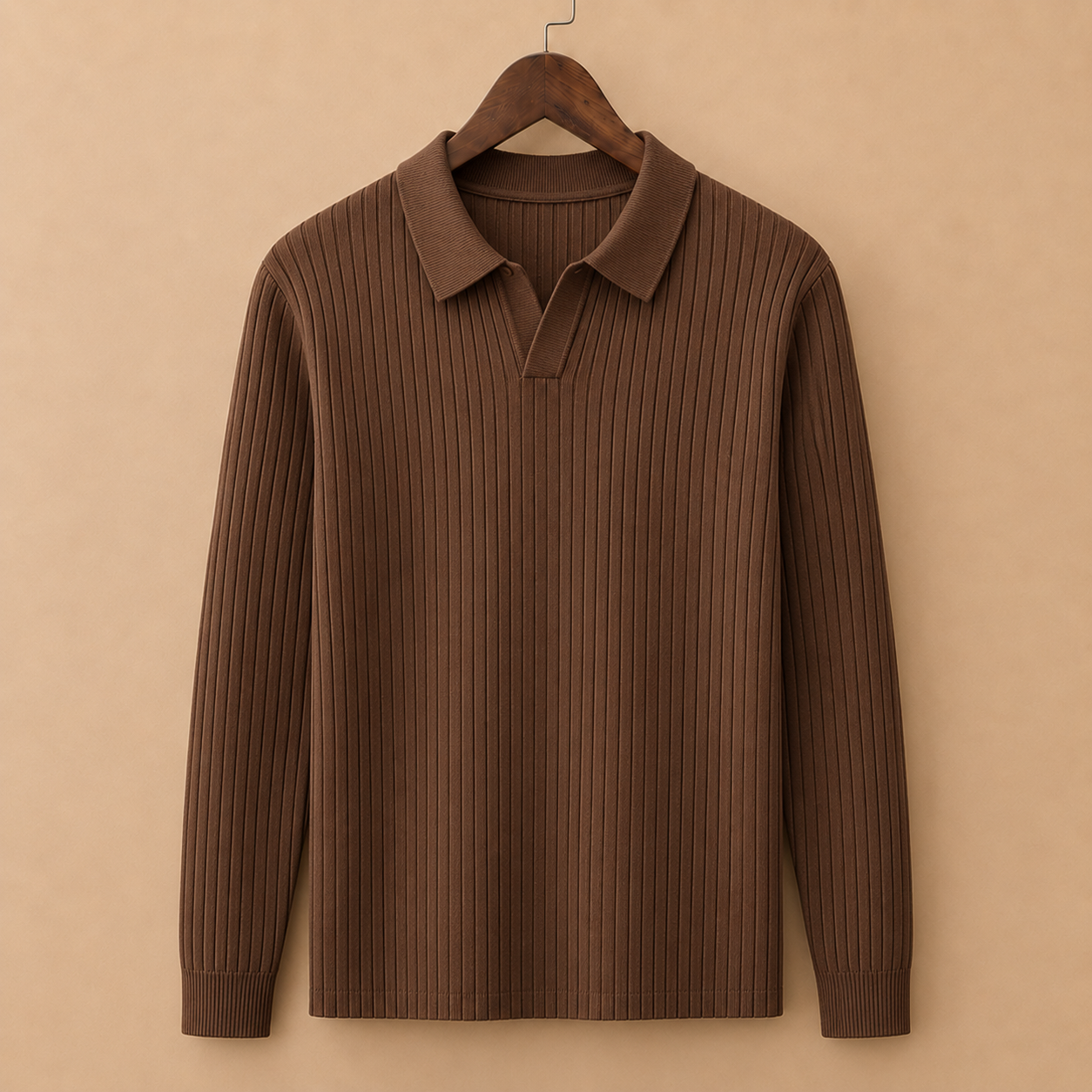 The Ambrose Long Sleeve - Fine-ribbed knit with a soft lapel collar and slim tailored fit