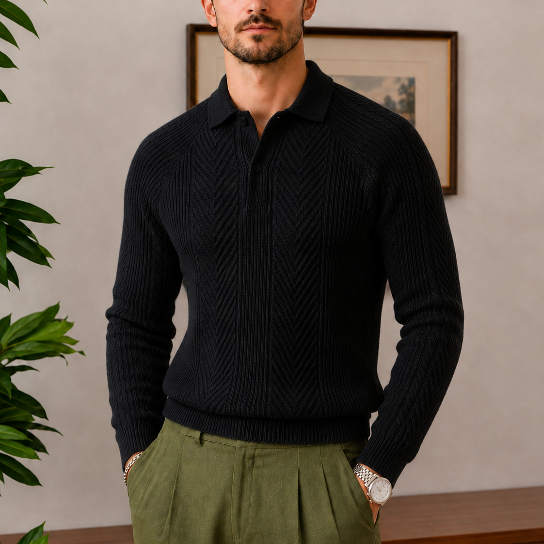 The Whitfield Sweater - twisted cable-knit pullover with a relaxed fit and lapel collar