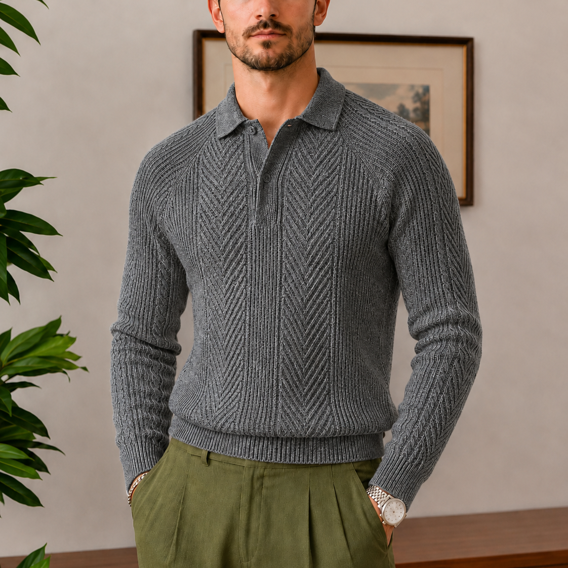 The Whitfield Sweater - twisted cable-knit pullover with a relaxed fit and lapel collar