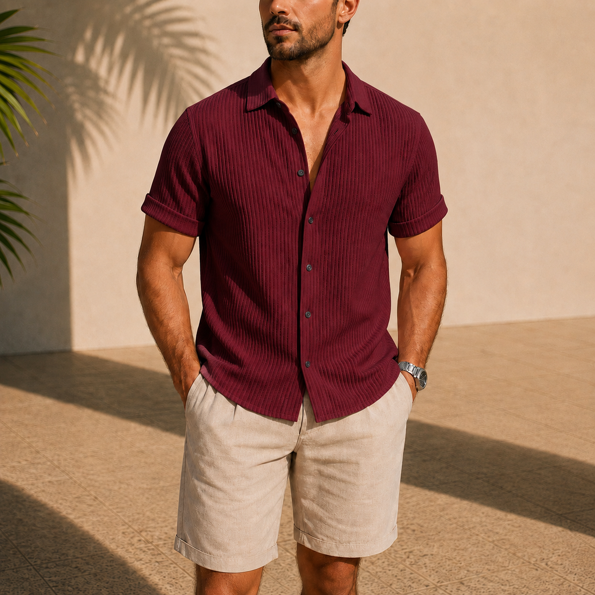 The Bordeaux Shirt - Cotton-blend corduroy with a stand collar and no-iron finish