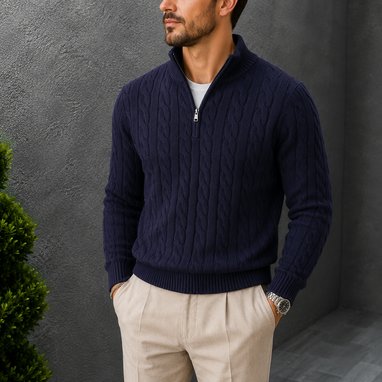 The Hawthorne Sweater - Thickened cotton cable knit with a half-turtleneck collar