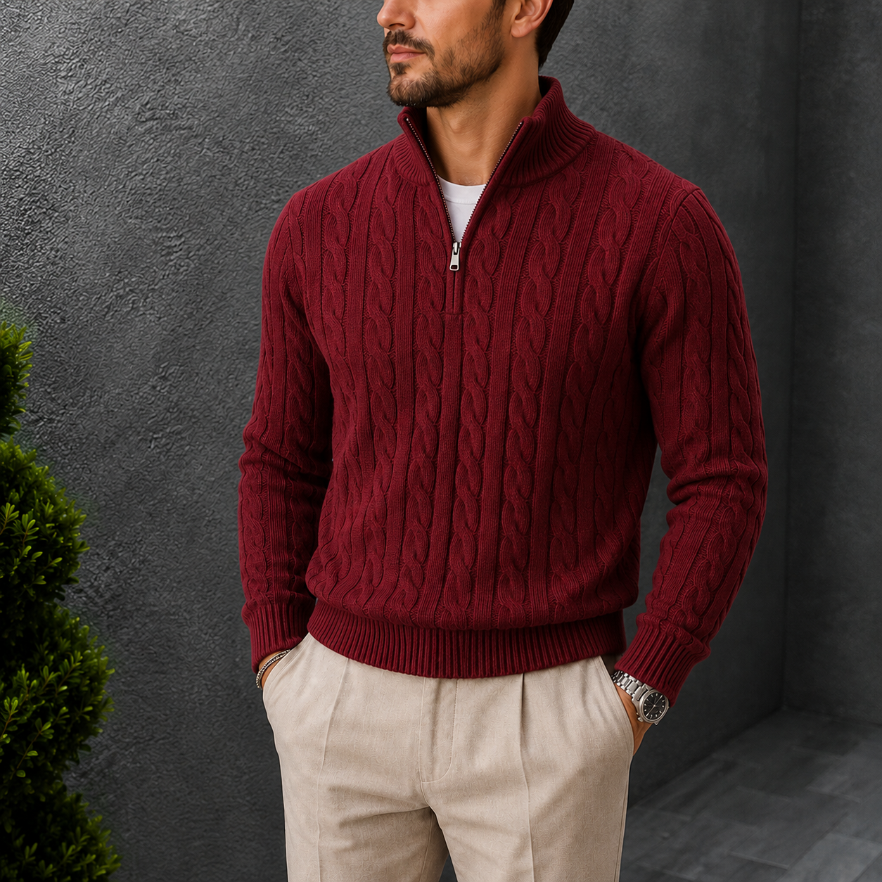 The Hawthorne Sweater - Thickened cotton cable knit with a half-turtleneck collar