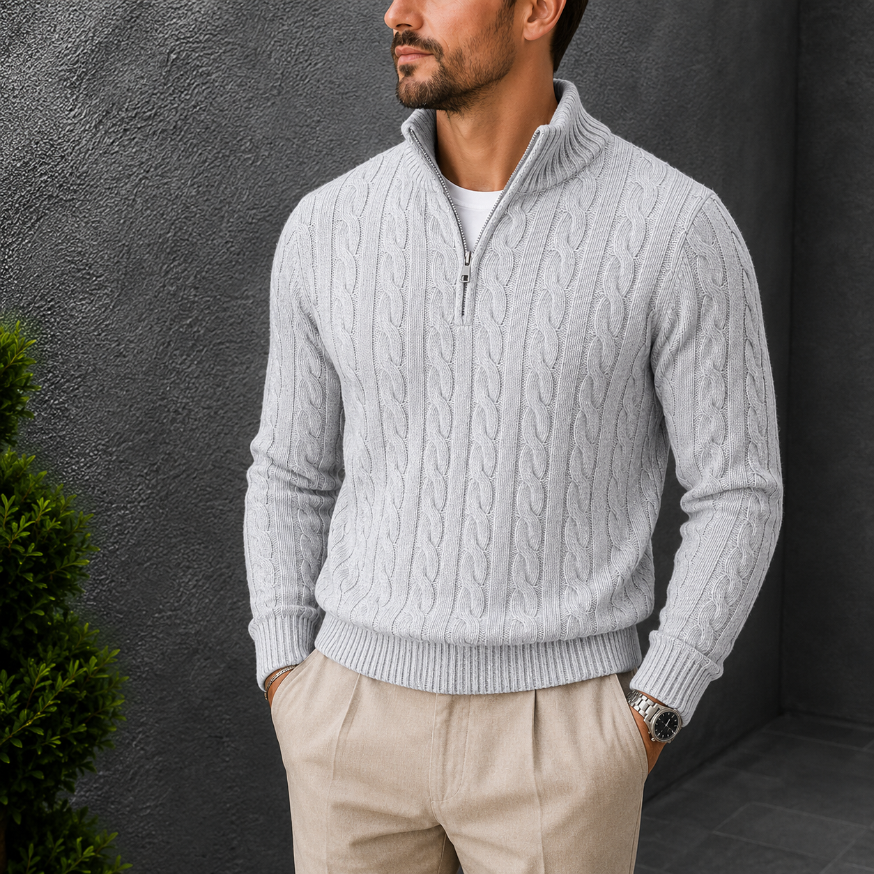 The Hawthorne Sweater - Thickened cotton cable knit with a half-turtleneck collar