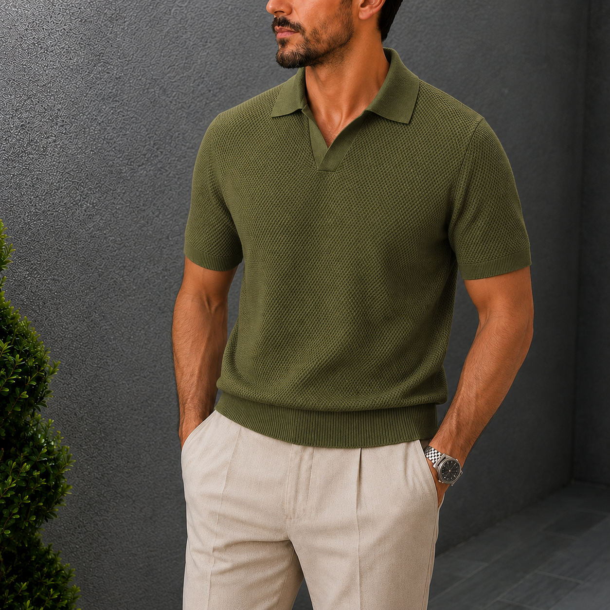 The Hendrix Polo - 100% breathable cotton knit with a structured seagull collar and slim tailored fit