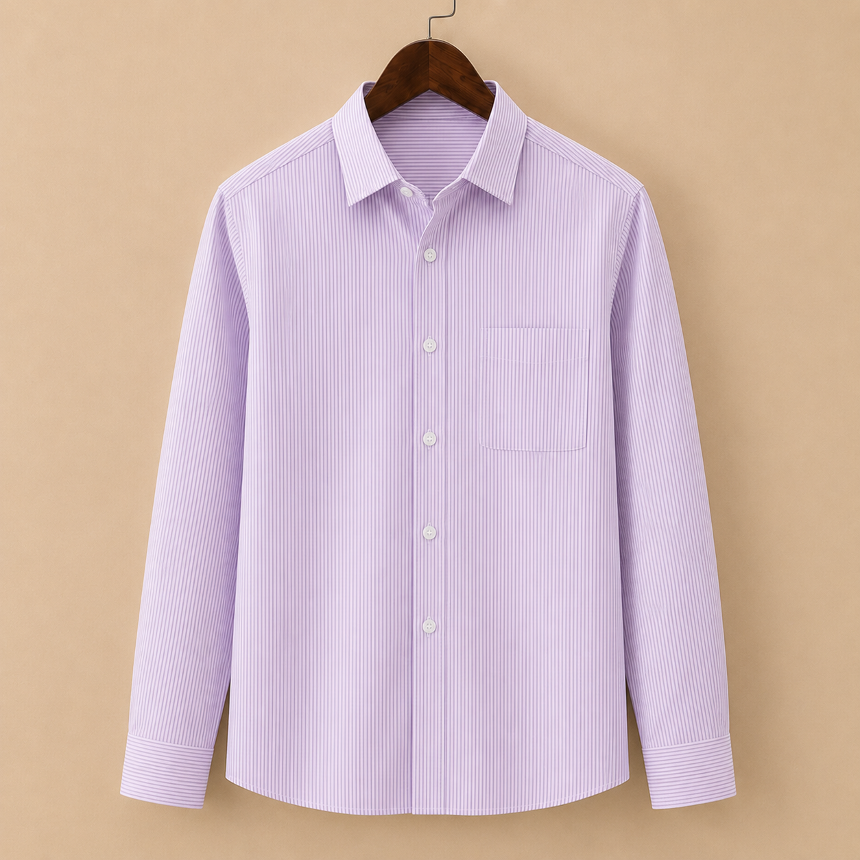 The Sterling Shirt - A tailored cotton-poly blend with a square collar and classic pinstripe pattern
