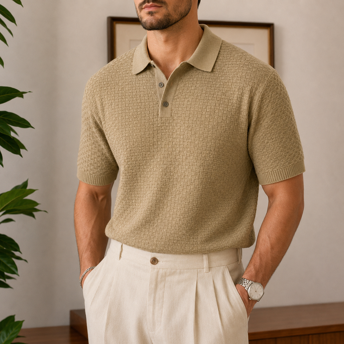 The Sutton Polo - a finely woven basketweave knit in breathable ice-silk fabric