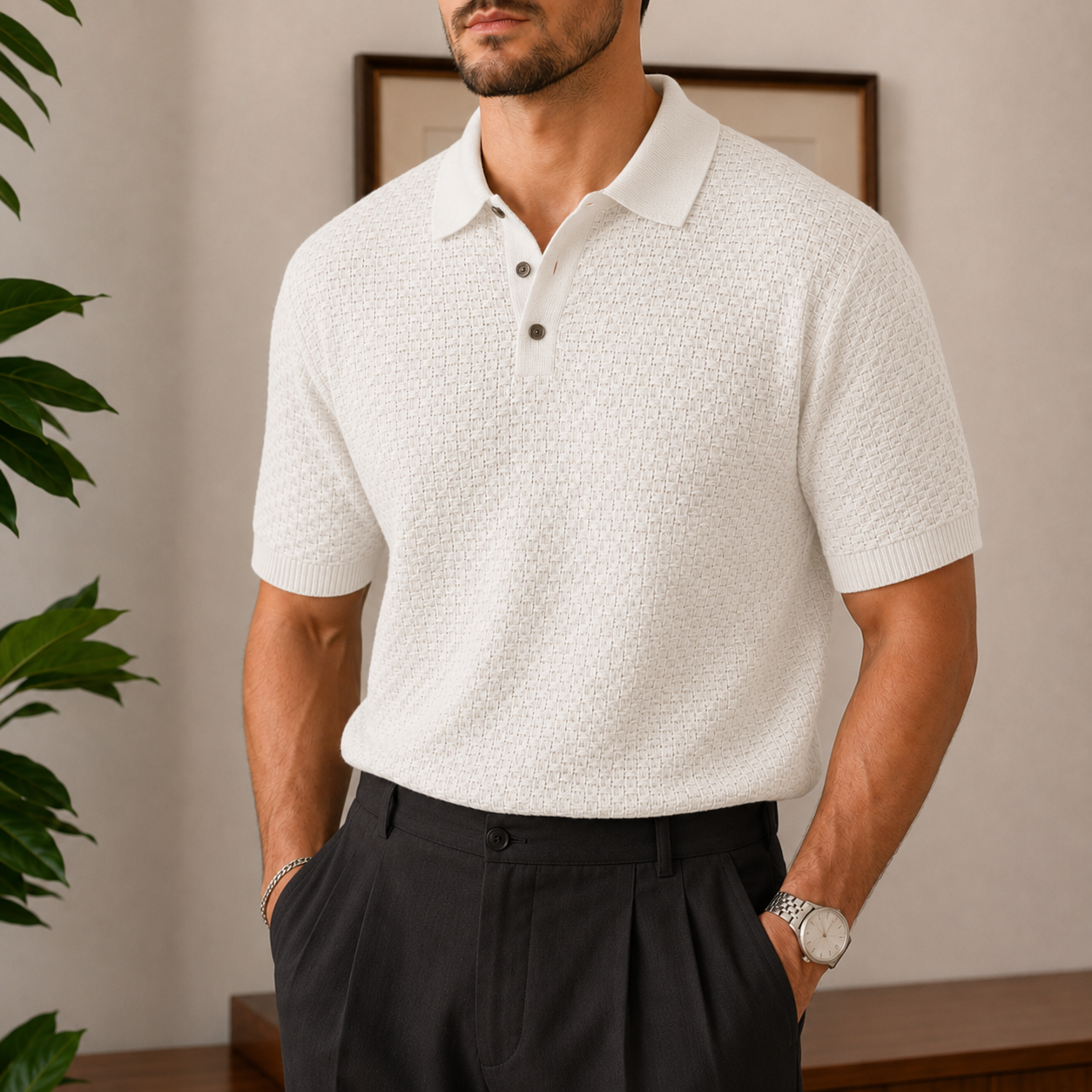 The Sutton Polo - a finely woven basketweave knit in breathable ice-silk fabric