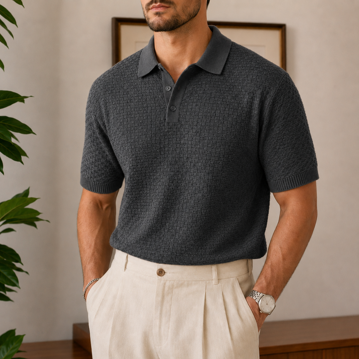 The Sutton Polo - a finely woven basketweave knit in breathable ice-silk fabric