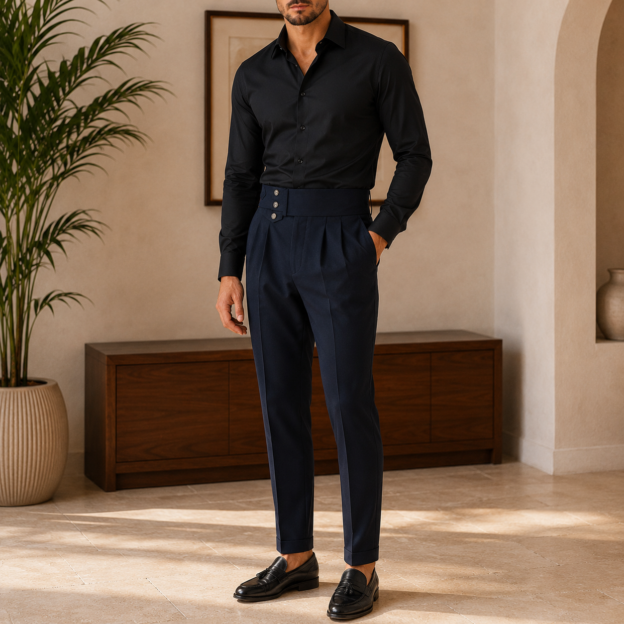 The Riviera Trouser - High-waist drape in a washed cotton-blend with a clean straight line
